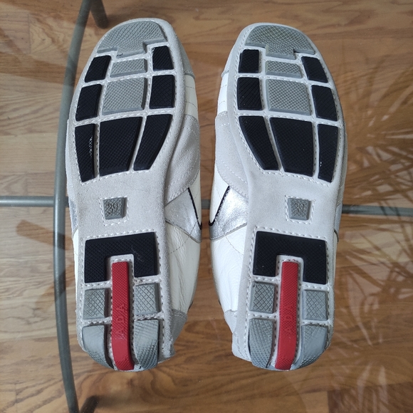 Prada Monte Carlo sneakers suede leather white silver grey women's 39 Fit 8.5 - Picture 7 of 12